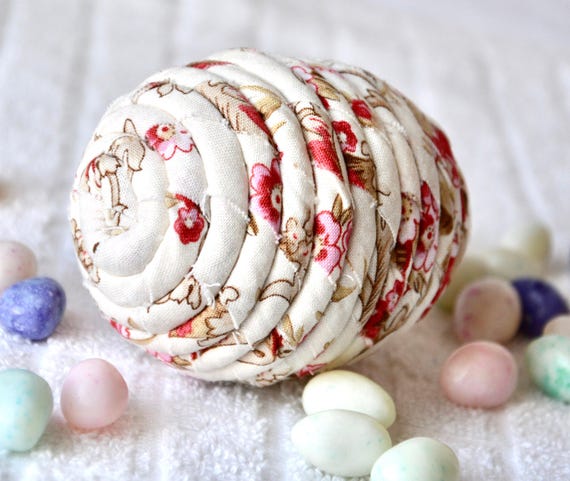 Shabby Chic Easter Egg, 1 Victorian Rose Easter Decoration, Handmade Coiled Fabric Easter Egg