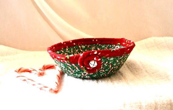Handmade Christmas Fabric Basket: Holiday Candy Bowl, Bell Decoration