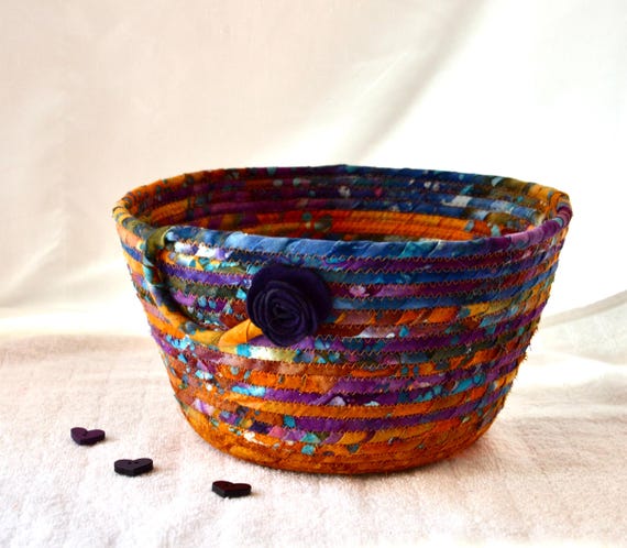 Rustic Art Bowl, Handmade Gift Basket, Beautiful Boho Batik Fabric Basket, Fruit Bowl, Napkin Holder, Brush Holder, Textile Art Basket