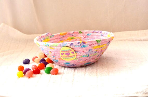 Handmade Pink Easter Basket, Candy Bowl, Jelly Bean Holder, Trinket Dish