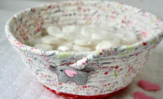 Mother's Day Gift Basket, Gift for Her, Cute Candy Bowl, Handmade Fabric Rope Basket, Bath Tissue Holder, Potpourri Bowl