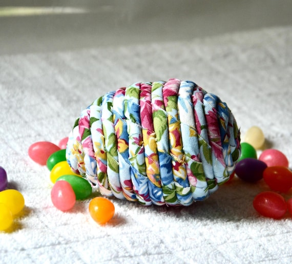 Easter Egg Home Decor, 1 Handmade Blue Floral Easter Egg, Easter Egg Hunt Toy, 1 Hand Coiled Easter Egg, Cotton Fabric Egg Basket Filler
