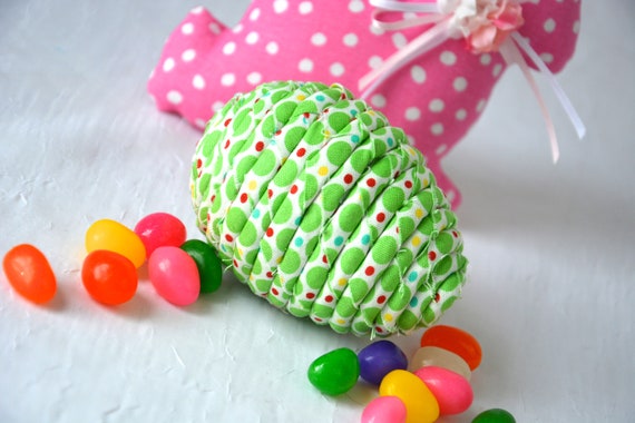 Whimsical Green Toy Easter Egg, 1 Handmade Fabric Easter Egg