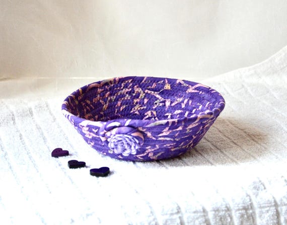 Purple Candy Dish, 1 Handmade Batik Fabric Bowl, Cute Key Dish, Ring Tray, Mother's Day Gift Basket, Lavender Pink Potpourri Holder