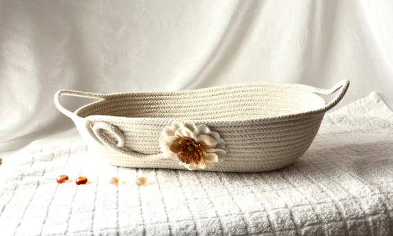 Eyeglasses Rope Basket, Country Pen Tray, Cottage Key Holder, Handmade Trinket Bowl, Nautical Clothesline Basket, Shabby Chic Oval Bowl