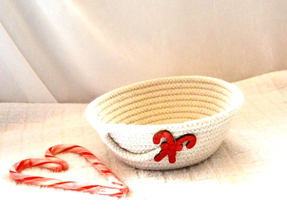 Handmade Rope Candy Bowl, 1 Holiday Candy Cane Decor, Stocking Stuffer