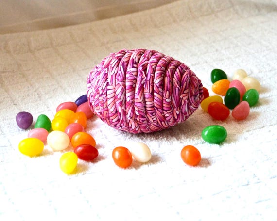 Pink Easter Egg Ornament, Handmade Coiled Magenta Fabric Egg, Easter Egg Hunt Toy