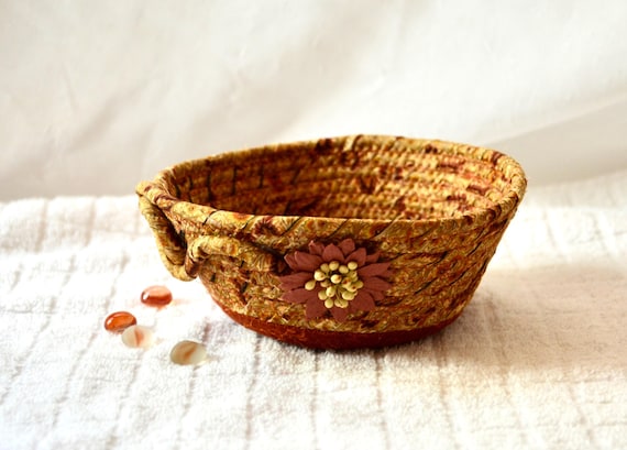 Earth Tone Candy Bowl, 1 Country Autumn Key Basket, Office Clip Holder, Fall Change Coin Bowl, Quilted Fabric Rope Basket, Fall Gift Basket