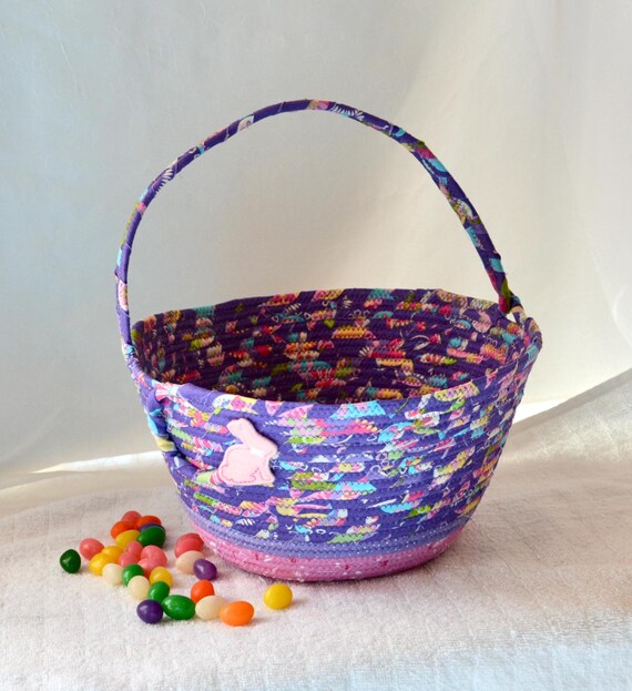 Purple Easter Basket, Handmade Easter Candy Bucket, Spring Easter Tote Bag, Jelly Bean Holder, Unique Easter Egg Hunt Tote Bag, Girl Basket