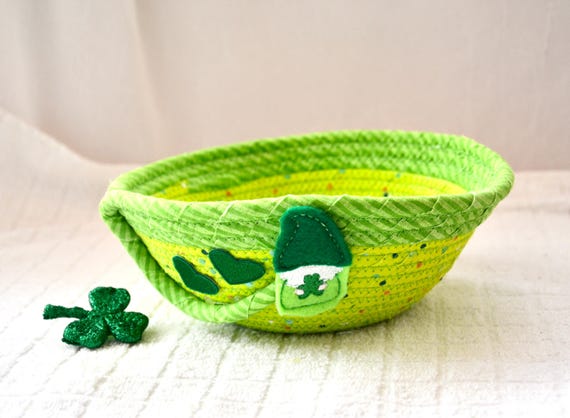 Handmade Green Gnome Candy Basket, St. Patrick's Day Treat Bowl, Luck of the Irish Bowl, Shamrock Decor