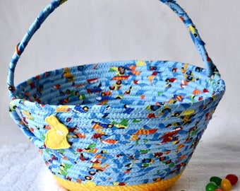 Boy Easter Basket, Handmade Easter Candy Bucket, Baby First Basket, Easter Gift Basket, Blue Easter Egg Hunt Tote Bag