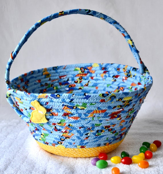 Boy Easter Basket, Handmade Easter Candy Bucket, Baby First Basket, Easter Gift Basket, Blue Easter Egg Hunt Tote Bag