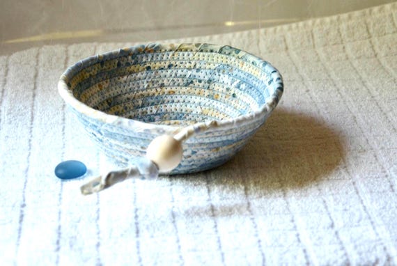 Handmade Blue Batik Fabric Basket: Small Quilted Indigo Candy Bowl