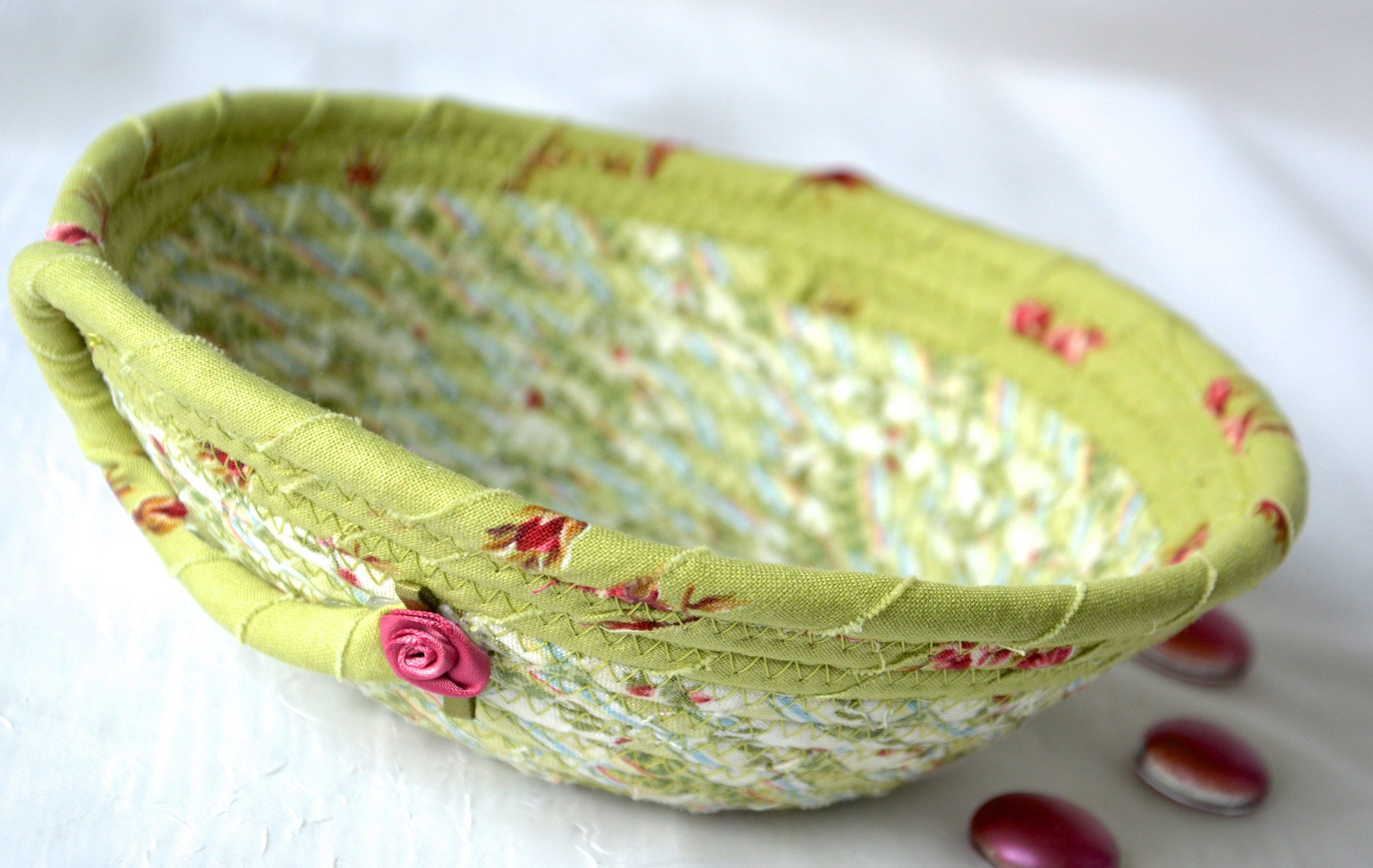 Green Key Basket Coiled Bowl Wallet Holder Country Catchall Bowl Jewelry Catcher Handmade Ring Dish Tray Woven Fiber Bowl