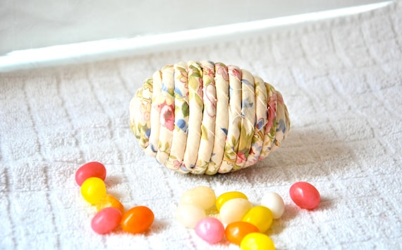 Shabby Chic Easter Egg, 1 Victorian Rose Easter Decoration, Hand Coiled Fabric Easter Egg