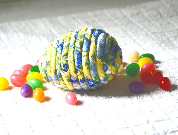 a Easter Egg Home Decor, Handmade Delft Blue Easter Egg, Yellow and Blue Egg, Hand Coiled Fiber Easter Egg, Fabric Basket Filler