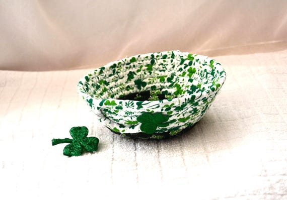 St. Patrick's Day Fabric Basket, Handmade Shamrock Candy Bowl