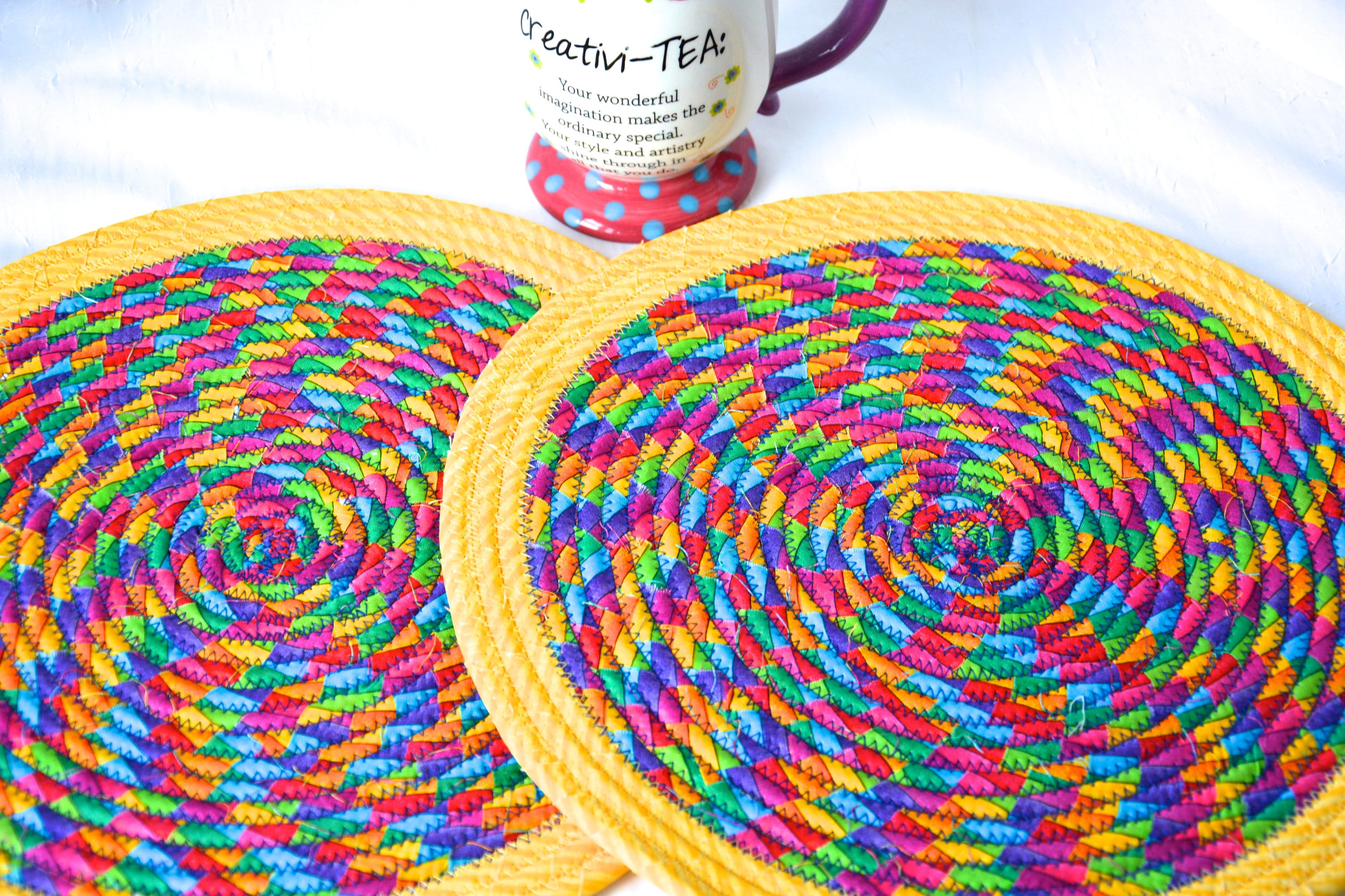 Rainbow Place Mats 2 Fabric Trivets Handmade Hot Pads Mug Rugs Fun Home Decor Table Mats Potholders Table Toppers Runners