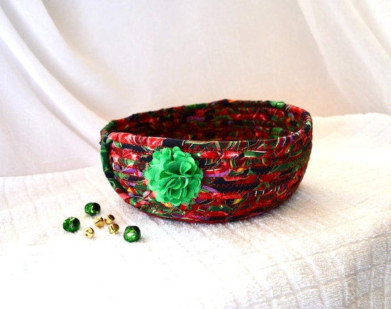 Christmas Decor Basket, Holiday Card Bowl, Handmade Fabric Rope Bowl, Christmas Decoration