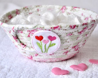 Mother's Day Gift Basket, Gift for her Mom, Floral Heart Candy Bowl, Ring Dish, Cute Potpourri Bowl, Handmade Tulip Basket