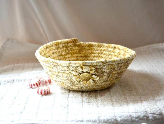 Gold Christmas Candy Dish, Elegant Decorative Basket, Handmade Fabric Key Bowl, Ring Tray