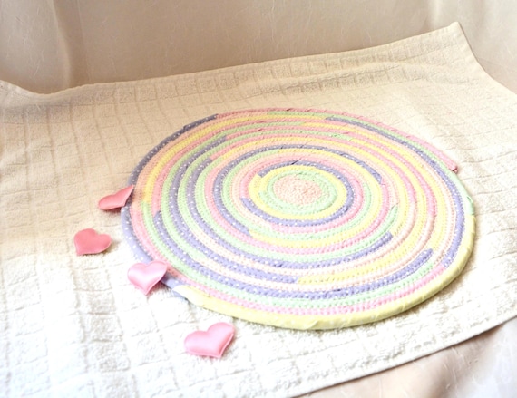 Pastel Easter Fabric Trivet: 1 Handmade Quilted Potholder, Pink and Yellow Table Mat