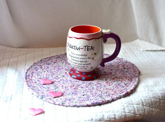 Handmade Lavender Floral Place Mat, Decorative Lavender and Pink Fabric Hot Pad, Trivet