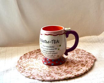 Handmade Shabby Chic Place Mat: Pink Floral Fabric Trivet, Mug Rug, Hot Pad