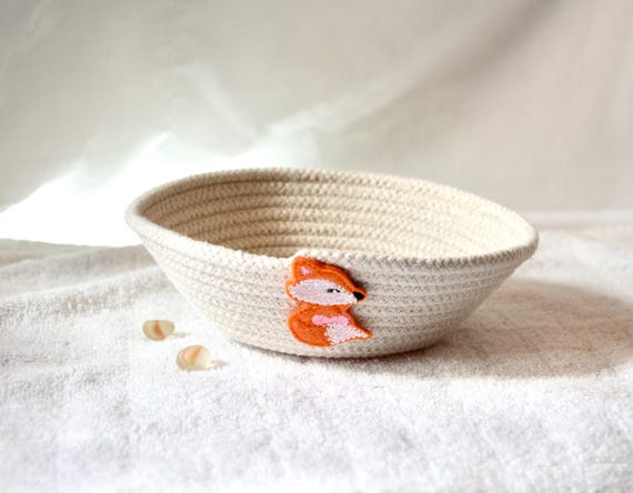 Minimalist Candy Dish, Cute Fox Bowl, Key Holder, Handmade Rope Basket, Trinket Ring Bowl, Jewelry Bin, Birthday Gift Basket, Gift for her