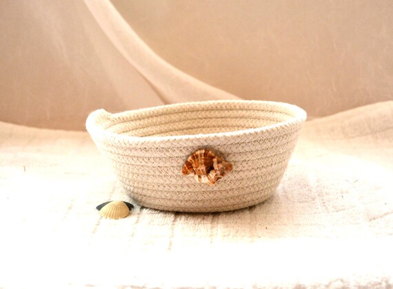 Shell Rope Basket: Handmade Coastal  Decor Bowl, Small Candy Dish
