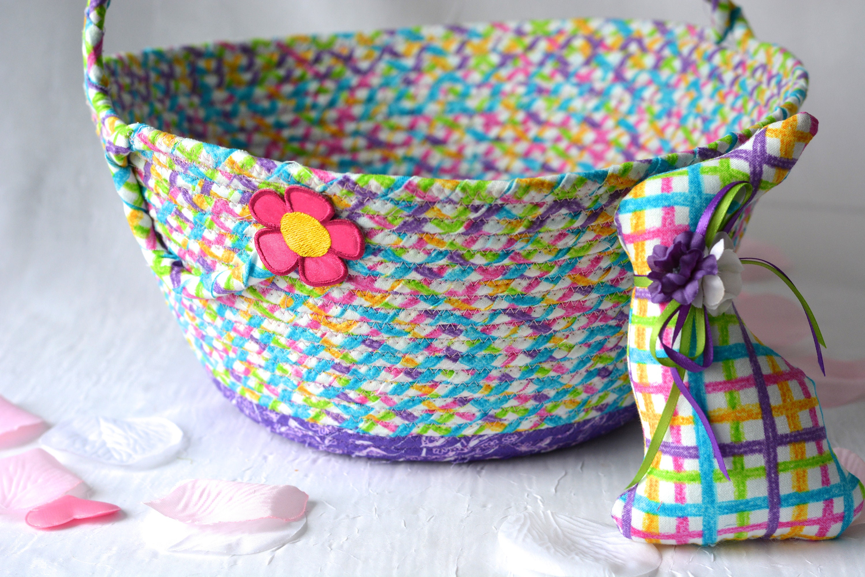 Easter Basket and 1 Matching Bunny, Handmade Purple Spring Basket ...