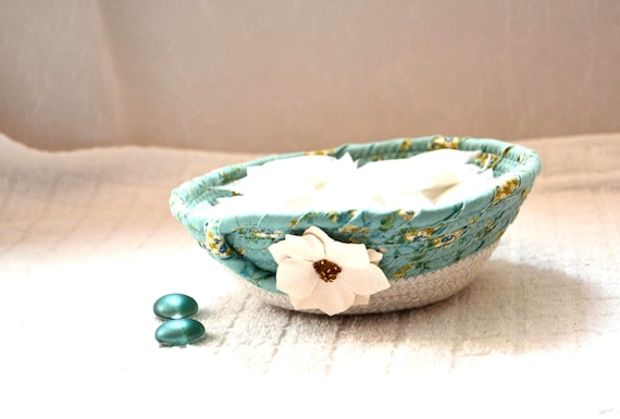 Handmade Sage Green Fabric Basket: Pastel Quilted Ring/Key Bowl,  Spring Home Decor