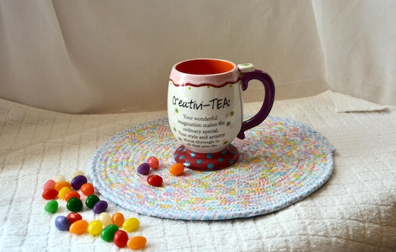 Handmade Easter Fabric Trivet: 1 Pastel Potholder, Pink and Blue Table Mat