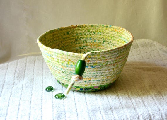 Lime Cream Batik Basket, Green Napkin Bin, Handmade Bread Basket, Fruit Bowl, Country Batik Fabric Basket, Mail Holder, Remote Control Bin