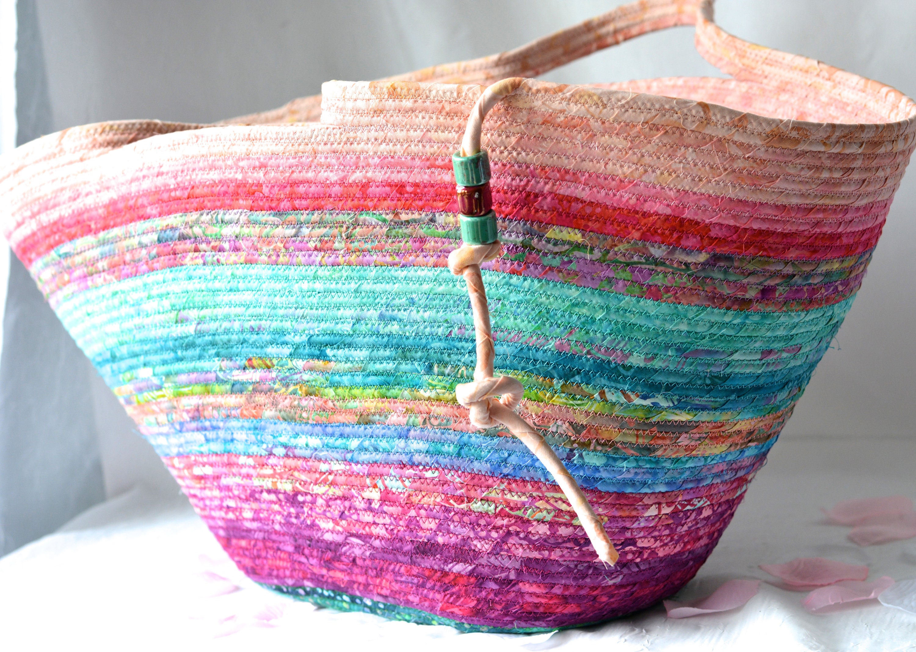 Textile Art Basket, Batik Tote Bag, Handmade Quilted Decor, Cottage ...