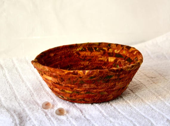 Earth Tone Batik Bowl, Handmade Rusty Brown Basket, Fall Candy Dish, Small Country Change Tray, Gift Basket for men him Dad