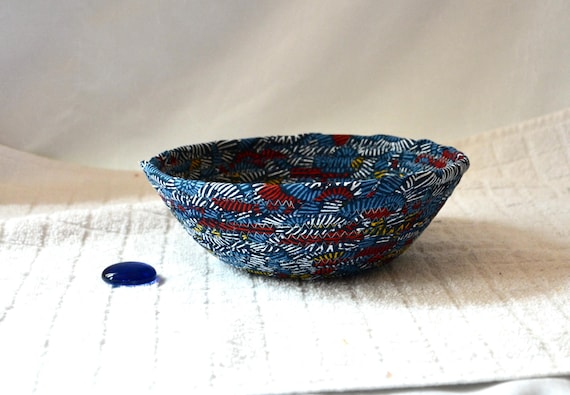 Country Men Key Bowl, Blue Candy Bowl, Man Cave Change Dish, Handmade Fabric Basket, Ear Bud Basket, Woven Rope Basket, Gift for him