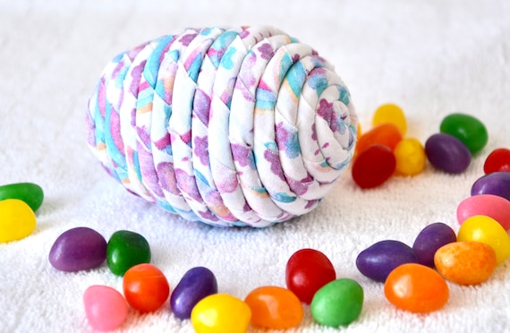 Pastel Aqua Easter Egg Ornament, 1 Handmade Easter Egg Hunt Toy, Hand Coiled Fabric Easter Egg