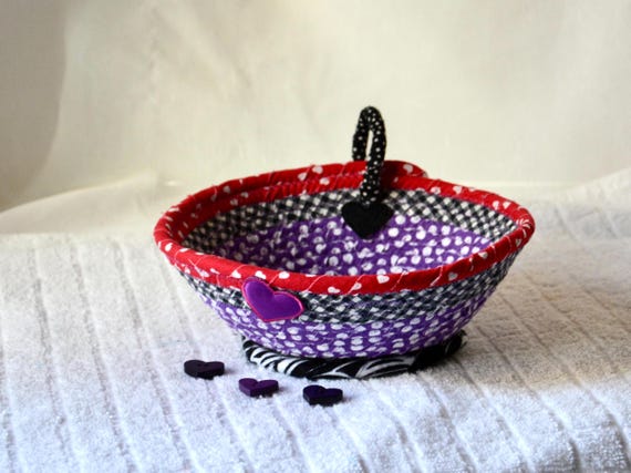 Heart Gift Basket, Cute Candy Bowl, Red Heart Basket, 1 Handmade Bath Soap Holder, Whimsical Bowl, Fun Purple Basket, Tea Cup Bowl