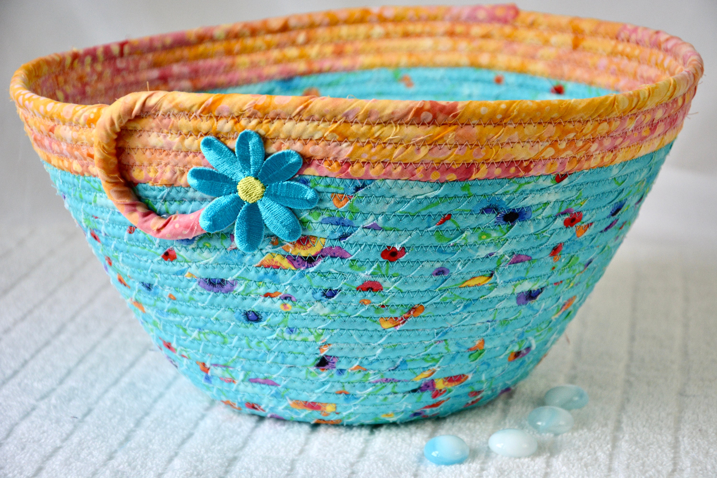 Decorative Blue Basket, Handmade Fabric Rope Basket, Bath