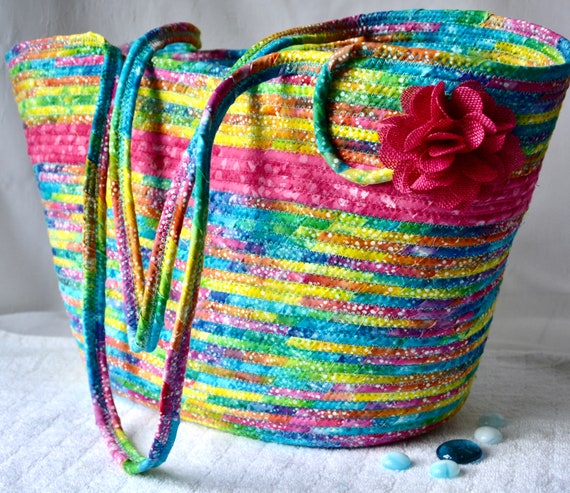 Artisan Batik Tote Bag, Laptop Case, Quilted Fabric Basket, Colorful Picnic Basket, Towel Holder, Handbag, Handmade Shoulder Tote Bag