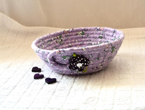 Spring Shabby Chic Basket, Candy Dish, Handmade Key Bowl, Lavender Ring Dish