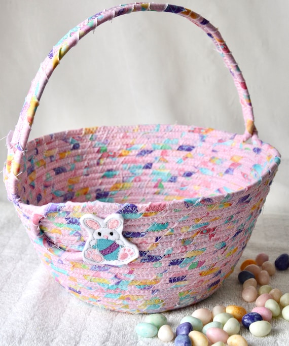 Pink Pastel Easter Basket, Handmade Girl Easter Tote Bag, Cute Jelly Bean Candy Basket, Easter Egg Hunt Tote, Bunny Decor, Free Name Tag