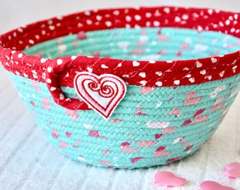 Red Heart Basket, 1 Handmade Aqua Basket, Love It Gift Basket, Cute Brush Holder, Fruit Bowl, Napkin Bin, Gift for her Mother