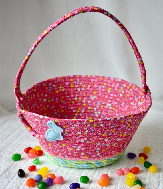Pink Easter Basket, Handmade Easter Egg Hunt Tote Bag, with Free Name Tag