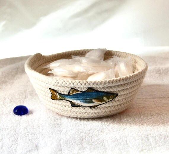 Father Birthday Gift, Fish Gift Basket, Minimalist Candy Bowl, Rope Key Holder, Handmade Change Bowl, Ring Dish, Gift for Fisherman, him