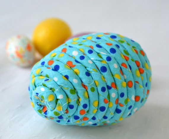 Easter Egg Ornament, 1 Handmade Blue Easter Egg Decoration, Easter Egg Hunt Toy, 1 Hand Coiled Fiber Easter Egg, Artisan Coiled Fabric Egg