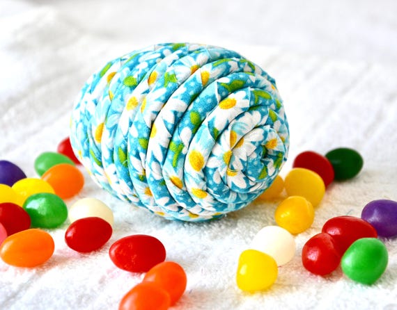 Handmade Shabby Chic Egg Ornament: Decorative Aqua Blue Floral Fabric Egg