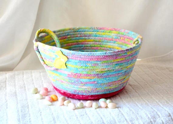 Handmade Batik Easter Basket: Pink Fabric Candy Bucket