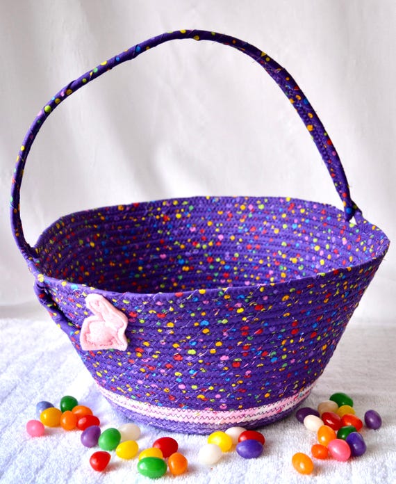 Purple Easter Basket, Handmade Easter Candy Bucket, Unique Easter Egg Hunt Tote Bag